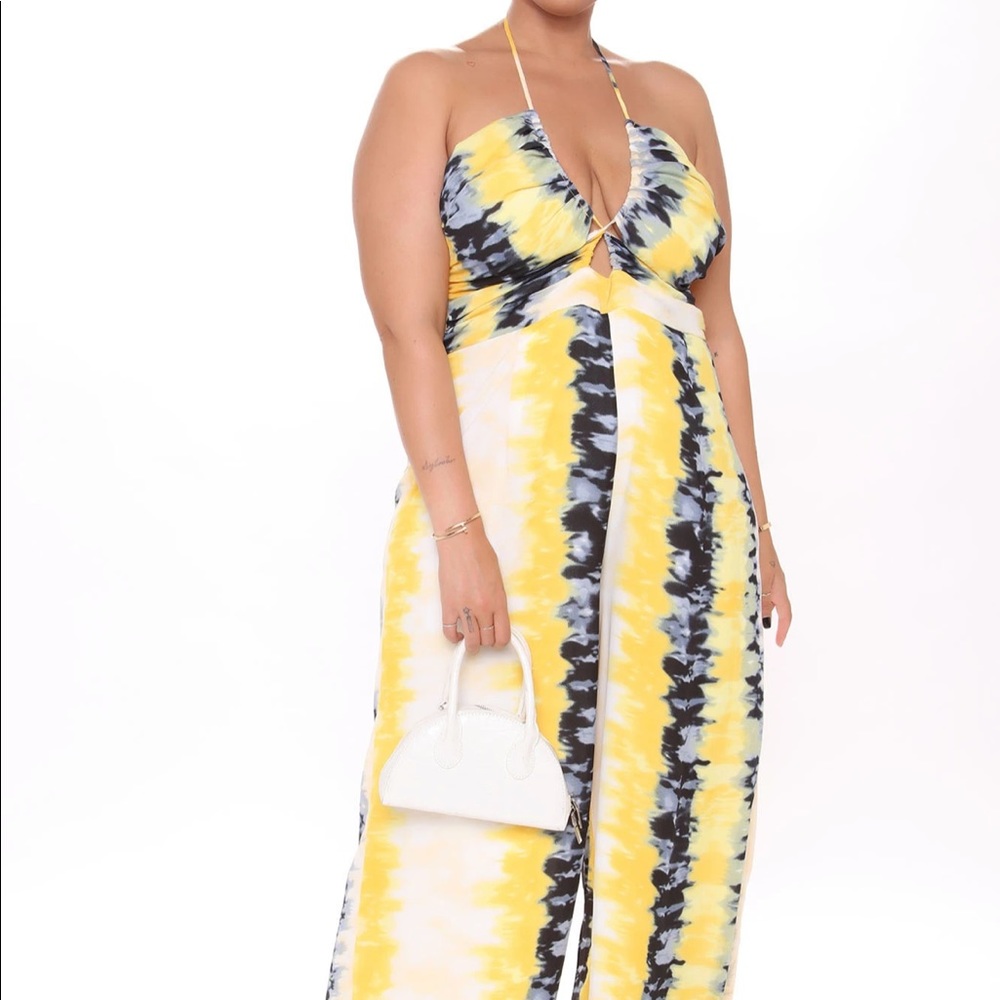 NWT Fashion Nova Yellow/Blue Tie Dye Jumpsuit